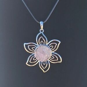 Sweet Rose Quartz and Angel Aura flower with 24 inch cord